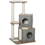 PawHut 44"H Feline Cat Tower Tree House with Sisal Scratching Posts, Soft Relaxing Cushions & Many Perches/Condos