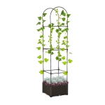 Outsunny 16" x 16" x 70" Garden Bed & Trellis Plant Stand with Self-Watering Disk, Drainage Holes & Steel Frame