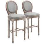 HOMCOM Vintage Wooden Pub Bar Stool 2pc Set - Soft Seat Cushion With Footrest, Rubber Wood Linen - Grey