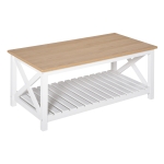 HOMCOM Farmhouse Style Coffee Table with X Bar Frame, Open Slat Wooden Bottom Shelf - Natural/White