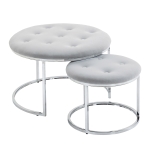 HOMCOM Nesting Coffee Table Set of 2, Round End Tables with Button Tufted Top for Living Room, Bedroom, Grey
