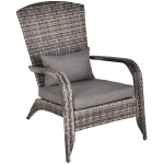 Outsunny Patio Adirondack Chair with All-Weather Rattan Wicker, Soft Cushions, Tall Curved Backrest for Deck or Garden, Grey