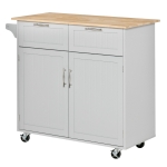 HOMCOM Modern Wooden Rolling Kitchen Island Storage Cart Serving Trolley w/ Towel Rack, Grey