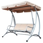 Outsunny 3 Person Steel Outdoor Patio Sling Fabric Swing Chair with Adjustable Canopy - Beige