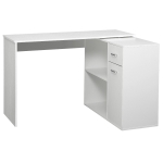 HOMCOM L Shaped Corner Computer Desk Workstation with Rotating Storage Shelves and Drawer for Home & Office, White
