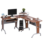 HomCom L-Shaped Corner Computer Office Desk Workstation with Rolling Keyboard Tray, & Convenient CPU Stand - Brown