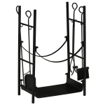 Outsunny 2-Tier Fireplace Log Storage Rack 18" Firewood Holder w/ Poker, Tongs, Hooks