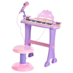 Qaba 32 Key Electronic Kids Keyboard with Stool and Microphone - Pink / Purple