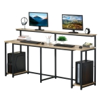 HOMCOM 2 Person Home Office Computer Desk Double PC Study Table Writing Workstation, with Elevated Monitor Rack, CPU Stand, Light Brown