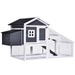 PawHut 69" Chicken Coop Wooden Backyard Poultry Hen Cage, Rabbit Hutch Pen, with Run w/ Nesting Box, Removable Tray for Easy Cleaning, Asphalt Roof, and Safe Lockable Door