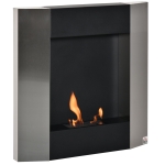 HOMCOM Ethanol Fireplace, 28.25 Wall-Mount 0.2 Gal Stainless Steel 215 Sq. Ft., Burns up to 1 Hour, Silver / Black