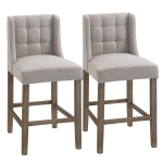 HOMCOM Upholstered Bar Stool Set with Tufted Backrest, Footrest, & Rubberwood Legs