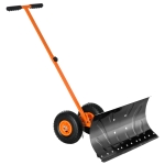 Outsunny Rolling Snow Shovel Pusher Adjustable Snowplough 29" Blade w/ 10" Wheels