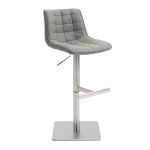 HOMCOM Vintage PU Leather Bar Stool with Stainless Steel Base, Adjustable Counter Height Bar Chair Swivel Barstool with Back, Footrest for Kitchen Counter, Grey