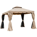 Outsunny 10' x 10' Two-Tier Outdoor Event Canopy Sunshade Gazebo Tent with Mesh Sidewalls