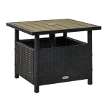 Outsunny 22" Steel PE Rattan Wicker Outdoor Patio Accent Table With Umbrella Insert, Black