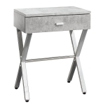 Monarch 22" Modern Storage Drawer Chrome Metal X-Frame Accent Nightstand Side End Table - Grey Cement-Look Finish