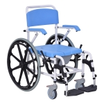 HOMCOM Personal Mobility Assist Waterproof Commode Shower Transport Wheelchair w/ Large Detachable Bucket - Blue