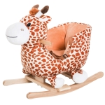 Qaba Kids Brown Plush Rocking Horse-Style Plush Animal on Wooden Rockers Giraffe Themed Ride-On Chair Toy with Sound