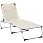 Outsunny Foldable Reclining Patio Sun Lounge Chair with 4 Position Adjustable Backrest & Comfortable Pillow, White
