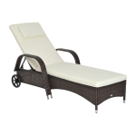 Outsunny Patio Wicker Cushioned Single Lounge, Outdoor PE Rattan Armrests Chaise Lounge Chair with Height Adjustable Backrest & Wheels, Mixed Brown