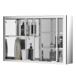 Kleankin 24'' x 15'' Wall Mounted Bathroom Medicine Cabinet Sliding Door with Storage Shelves, Stainless Steel - Silver