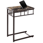 Monarch 24" Modern Marble-Look Top Bronze Metal Frame Snack C-Shape Side Accent Table - Cappuccino Brown Finish