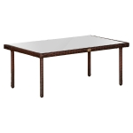 Outsunny Rattan Wicker Dining Table with Glass Top, Outdoor Coffee Table with Hand Woven Rattan for Garden, Patio, or Backyard, Deep Coffee