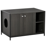 PawHut Cat Litter Box Enclosure, Hidden Adjustable Cat Furniture with Damping Hinge, Black