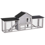 PawHut Rabbit Hutch with Run Area, Ladder, Removable Tray 83" L x 18" W x 33" H, Grey