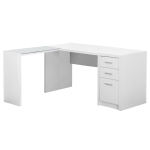 Monarch Contemporary L-Shaped Corner Computer Desk with Storage Drawers, File Drawer and Side Table with Tempered Glass Top - White