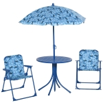 Outsunny Kids Folding Picnic Table and Chair Set Shark Pattern Outdoor Garden Patio Backyard with Removable & Height Adjustable Sun Umbrella - Blue