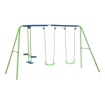 Outsunny Metal 2 Swings & Seesaw Set Height Adjustable Outdoor Play Set, Green