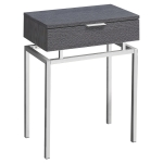 Monarch 24" Contemporary End Table Night Stand with Large Storage Drawer and Metal Base - Grey Wood Grain-Look / Chrome Base