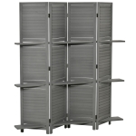 HOMCOM 4 Panel 67" Tall Wood Wall Divider Room Divider with 3 Display Shelves, and Folding Storage for Bedroom or Home Office, Grey