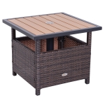 Outsunny 22" Steel PE Rattan Wicker Outdoor Patio Accent Table with Umbrella Insert