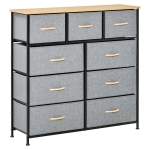 HOMCOM 9 Drawer Storage Chest Dresser, Storage Organizer Unit w/ Foldable Fabric Bins, Black / Grey / Natural Wood