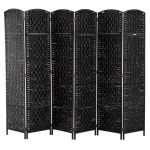 HOMCOM 6' Tall Wicker Weave 6 Panel Room Divider Privacy Screen, Black