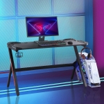 HOMCOM 55" Gaming Desk Racing Style Computer Table with LED Light Cup Holder Headphone Hook Cable Management E-sport Study Workstation, Black