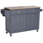 HOMCOM Rolling Kitchen Island on Wheels Ultility Cart with Drop-Leaf and Rubber Wood Countertop, Storage Drawer, Door Cabinet, Grey