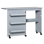 HOMCOM Folding Sewing Table Rolling Utility Work Station & Side Desk w/ Storage Bins