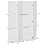 HOMCOM 4 Panel 67" Wood Wall Divider Room Divider with 3 Display Shelves, and Folding Storage for Bedroom or Home Office, White