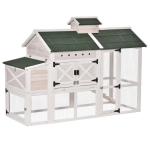 PawHut Wooden Chicken Coop Chicken House with Removable Waste Tray and Rabbit Hutch with Ventilated Poultry Cage 71", White