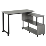 HOMCOM Mobile L-Shaped Rotating Computer Desk with Storage Shelves Moveable Rolling Writing Table Study Workstation for Home Office, Grey