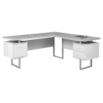 Monarch L-Shaped Contemporary Faux-Cement Look Computer Desk - White / Grey Cement