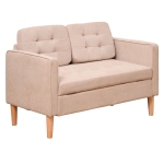 HOMCOM Modern 2-Seater Loveseat Button-Tufted Fabric Couch with Storage Chest, Cushions and Rubberwood Legs for Living Room, Light Brown