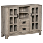 HOMCOM Kitchen Sideboard, Glass Door Buffet Cabinet, Server Cupboard with Storage Drawers & Adjustable Shelves for Living Room, Grey
