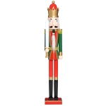 Open Box HomCom 42" Wooden Traditional Nutcracker King Figure with Sword - Red and Green