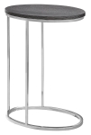 Monarch 25" Contemporary Oval Wood Grain-Look Top Chrome Metal Base C-Shaped Side Accent Table - Grey Finish