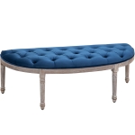 HOMCOM Vintage Semi-Circle Hallway Bench Tufted Upholstered Velvet-Touch Fabric Accent Seat with Rubberwood Legs - Blue